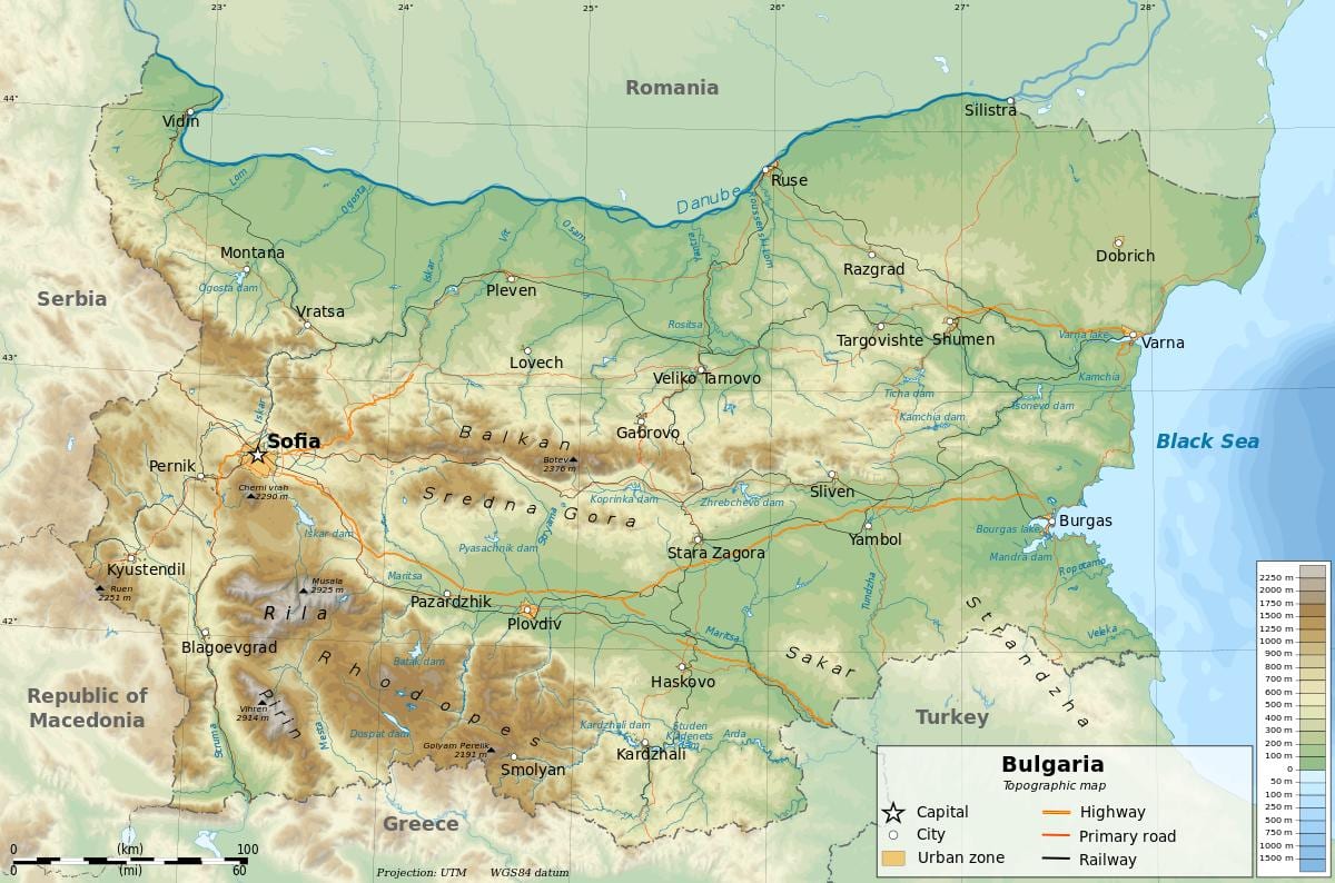 kort over Bulgarien geografi