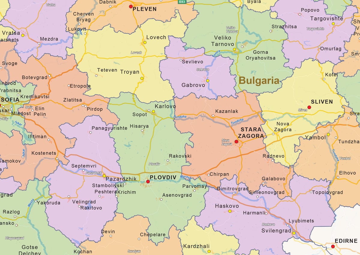 kort over Bulgarien politiske