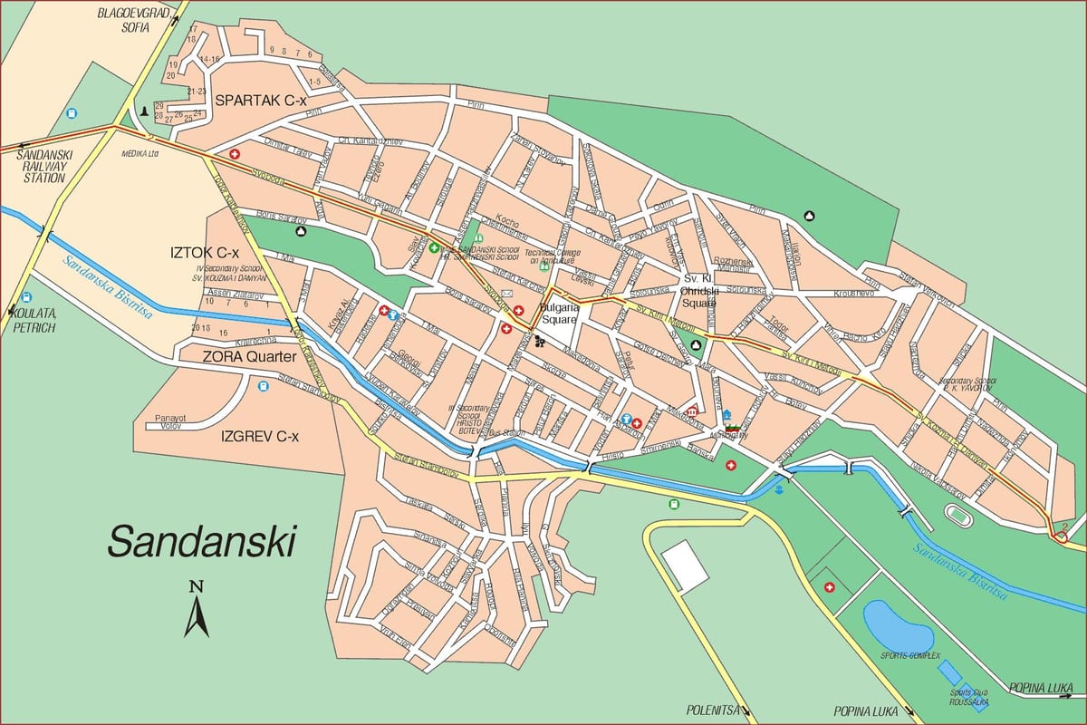 kort over Bulgarien sandanski