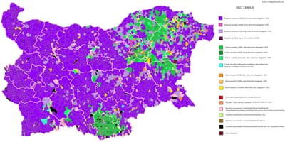 Kort over Bulgarien etniske
