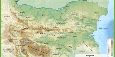 Bulgarien topografisk kort
